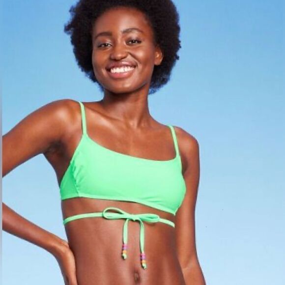 Wild Fable Beaded Wrap Bralette Bikini Top Bright Mint Green Size Large NWT - Picture 1 of 9